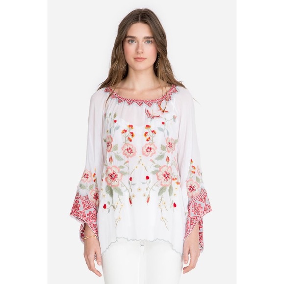 Johnny Was Off White, Coral, and Green Rayon Grace Floral Top. Size Small.  NWT - Picture 8 of 11